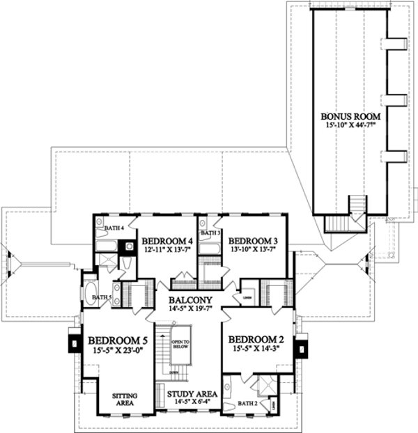 Architectural House Design - Floor Plan - Upper Floor for Southern House Plan #137-418 - 5 bed, 5.5 bath
