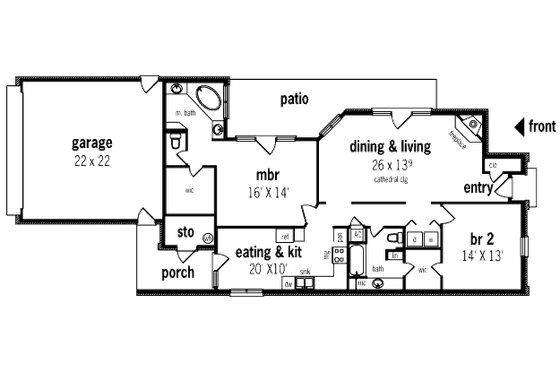 Floor Plan - Main Floor for Traditional House Plan #45-299 - 2 bed, 2 bath