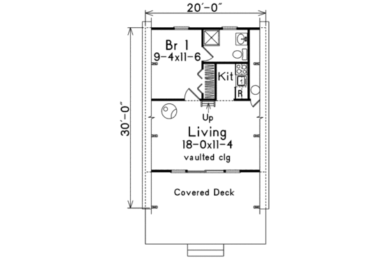 Floor Plan - Main Floor for Cottage House Plan #57-501 - 1 bed, 1 bath