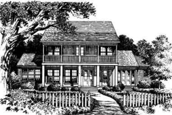 Exterior - Front Elevation for Southern House Plan #135-120 - 4 bed, 5.5 bath