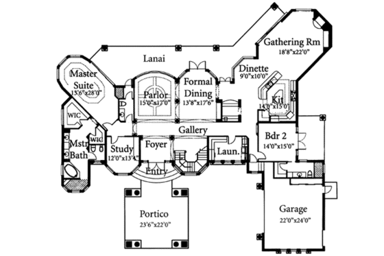Floor Plan - Main Floor for Mediterranean House Plan #115-111 - 4 bed, 5 bath
