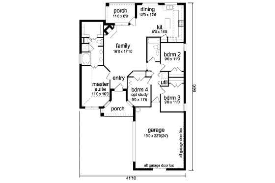 Floor Plan - Main Floor for Traditional House Plan #84-328 - 4 bed, 2 bath