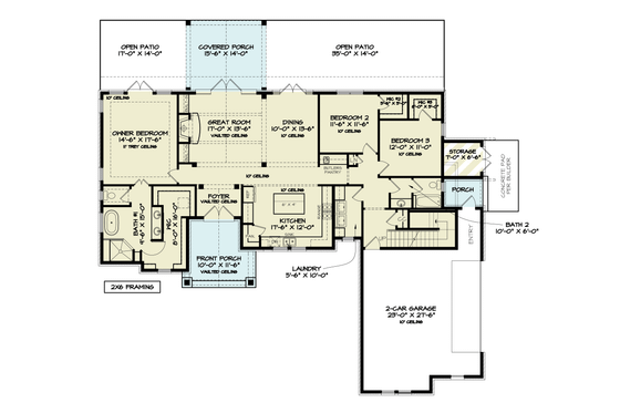 Floor Plan - Main Floor for Farmhouse House Plan #119-451 - 3 bed, 2 bath