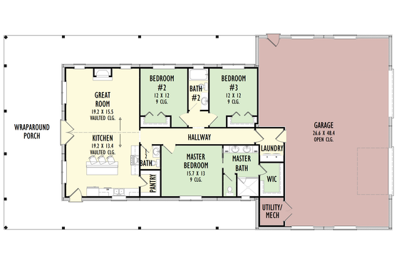 Floor Plan - Main Floor for Barndominium House Plan #1092-47 - 3 bed, 2.5 bath