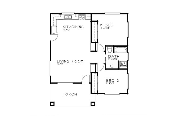 Floor Plan - Main Floor for Bungalow House Plan #515-49 - 2 bed, 1 bath