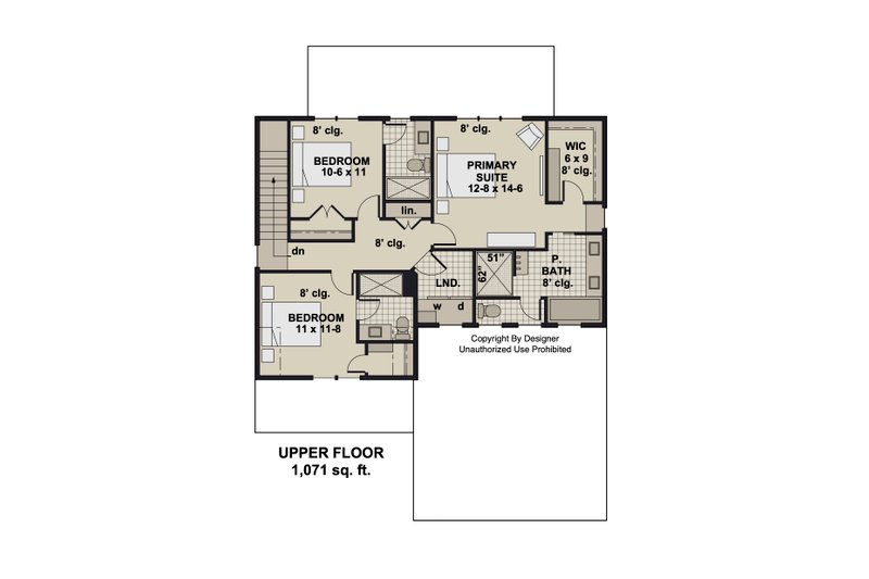 Architectural House Design - Floor Plan - Upper Floor for Bungalow House Plan #51-1381 - 3 bed, 3.5 bath