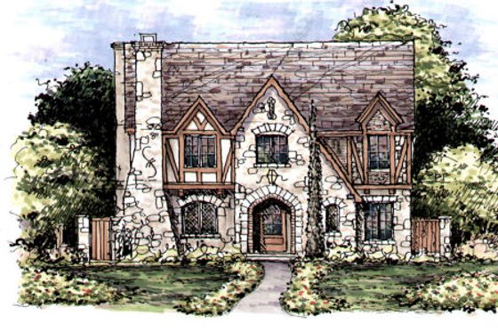 Exterior - Front Elevation for Tudor House Plan #141-339 - 4 bed, 4.5 bath