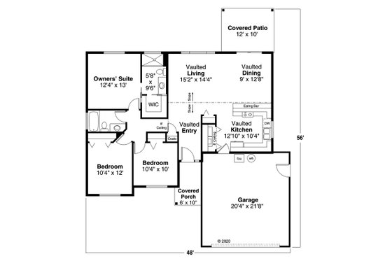Floor Plan - Main Floor for Ranch House Plan #124-1224 - 3 bed, 2 bath