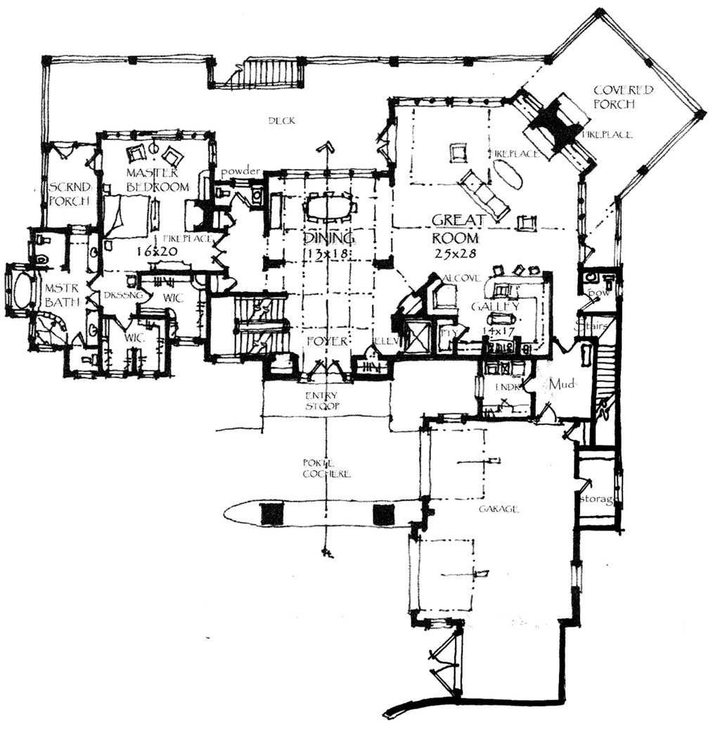 Floor Plan - Main Floor for Craftsman House Plan #921-30 - 4 bed, 5.5 bath