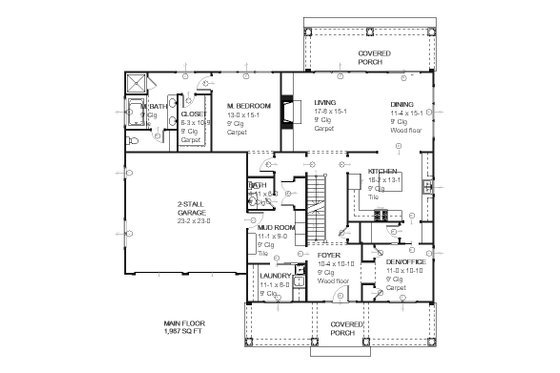 Floor Plan - Main Floor for Craftsman House Plan #901-31 - 4 bed, 2.5 bath