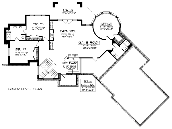 House Blueprint - European Floor Plan - Lower Floor Plan #70-1009