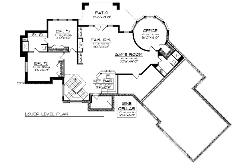 Architectural House Design - Floor Plan - Lower Floor for European House Plan #70-1009 - 3 bed, 3.5 bath