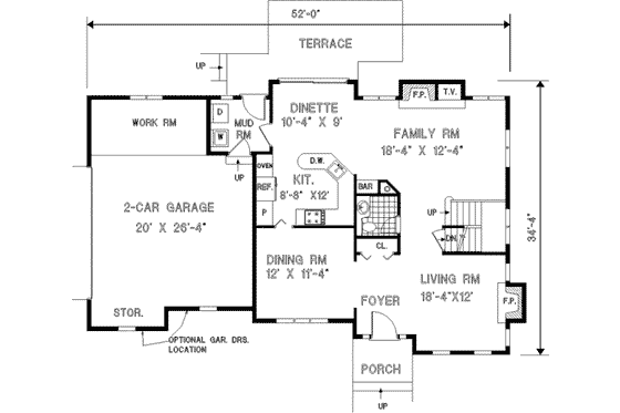 Floor Plan - Main Floor for Colonial House Plan #3-158 - 4 bed, 2.5 bath