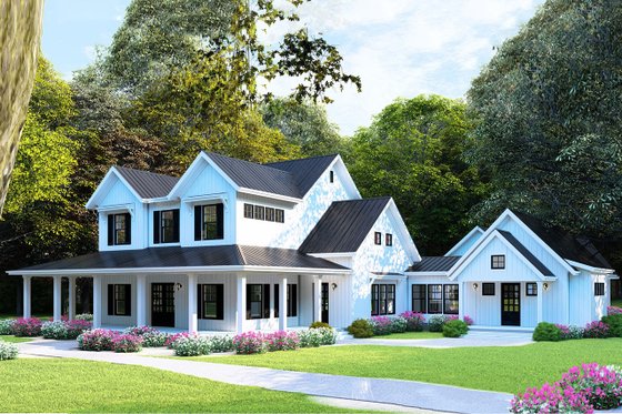 Exterior - Front Elevation 3 for Farmhouse House Plan #923-101 - 4 bed, 3.5 bath