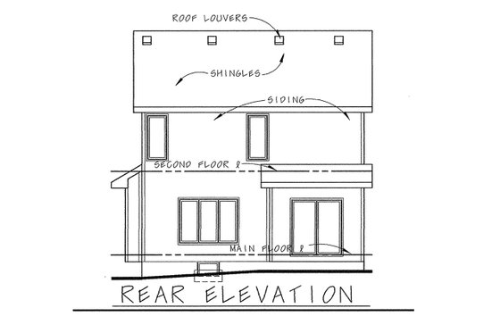 Exterior - Rear Elevation for Traditional House Plan #20-1664 - 3 bed, 3 bath
