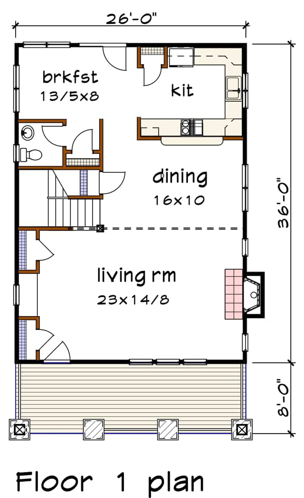 Floor Plan - Main Floor for Craftsman House Plan #79-266 - 3 bed, 2.5 bath