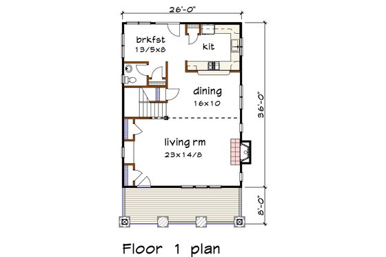 Floor Plan - Main Floor for Craftsman House Plan #79-266 - 3 bed, 2.5 bath