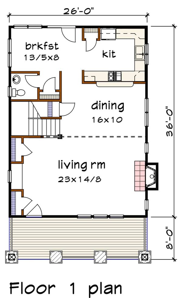 Floor Plan - Main Floor for Craftsman House Plan #79-266 - 3 bed, 2.5 bath