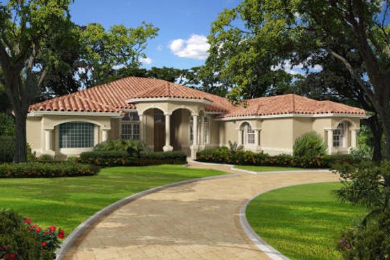 Exterior - Front Elevation for Mediterranean House Plan #420-282 - 5 bed, 4.5 bath