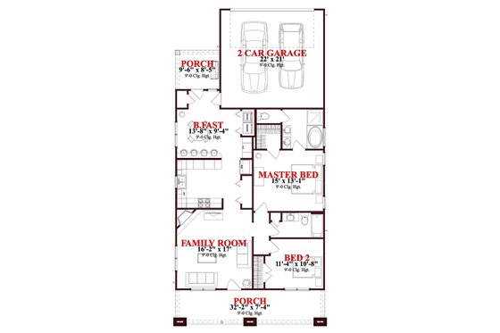 Floor Plan - Main Floor for Craftsman House Plan #63-273 - 2 bed, 2 bath
