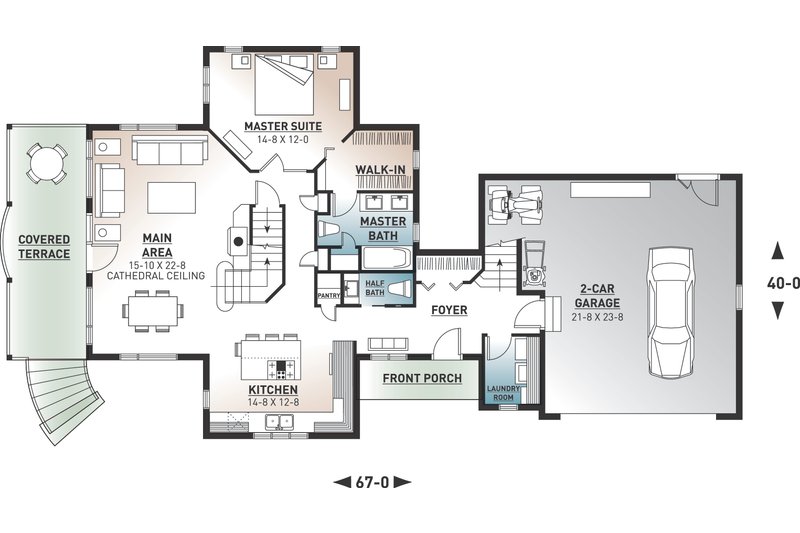 Architectural House Design - Floor Plan - Main Floor for Southern House Plan #23-578 - 3 bed, 3.5 bath