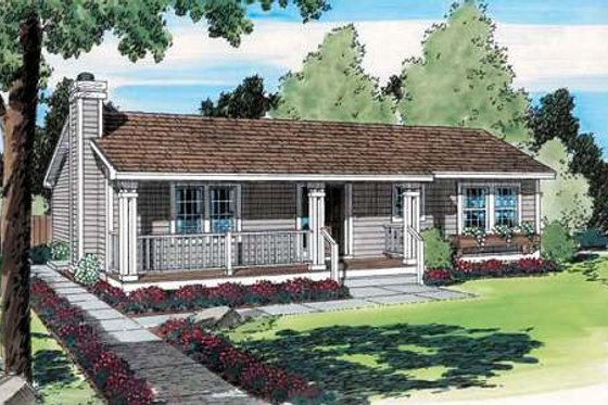 Exterior - Front Elevation for Ranch House Plan #312-360 - 3 bed, 1 bath