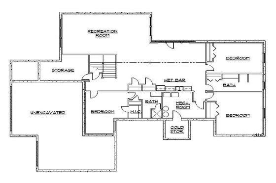 Floor Plan - Lower Floor for European House Plan #5-325 - 6 bed, 4.5 bath