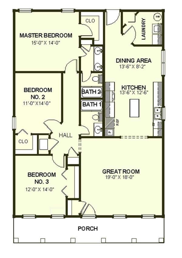 Southern Floor Plan - Main Floor Plan #44-151