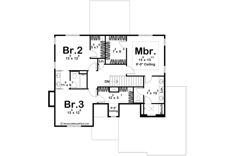 House Design - Floor Plan - Upper Floor for Tudor House Plan #455-368 - 3 bed, 2.5 bath