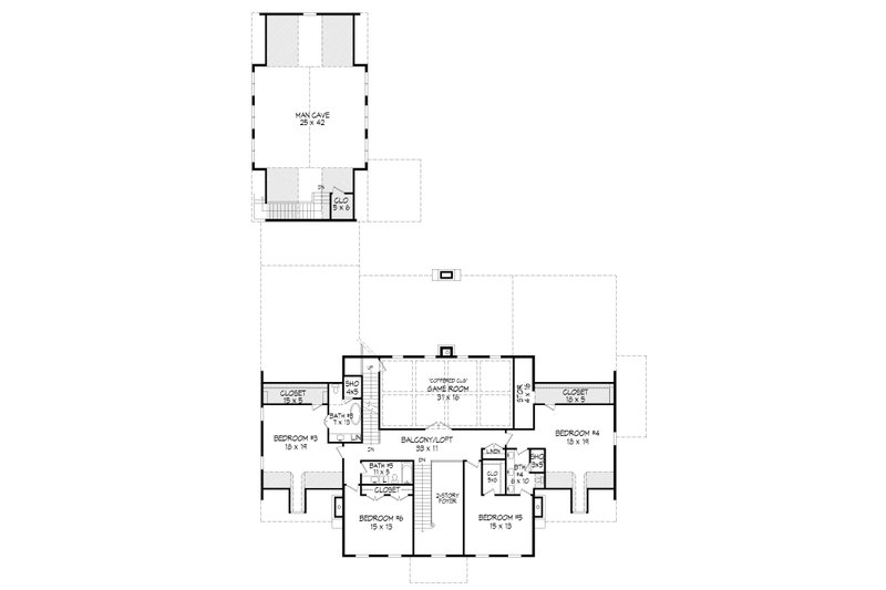 House Blueprint - Floor Plan - Upper Floor for Country House Plan #932-366 - 6 bed, 5.5 bath