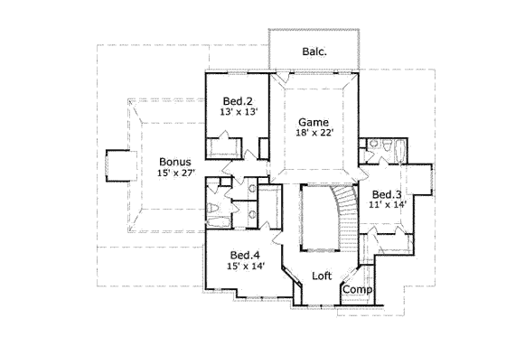 Floor Plan - Upper Floor for Traditional House Plan #411-108 - 4 bed, 3.5 bath