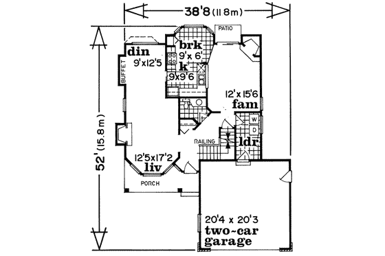 Floor Plan - Main Floor for Traditional House Plan #47-527 - 3 bed, 2.5 bath