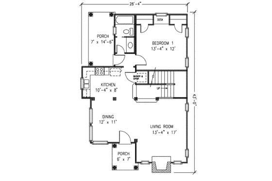Floor Plan - Main Floor for Bungalow House Plan #410-171 - 2 bed, 2 bath