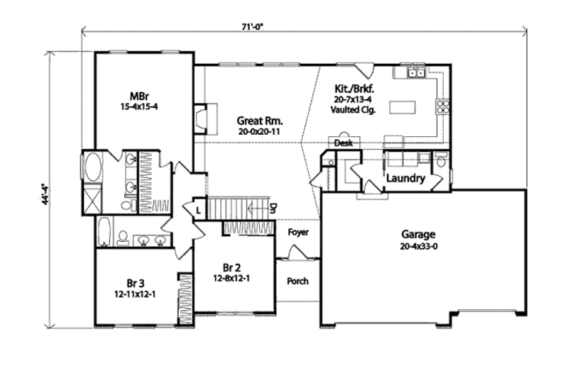 Home Plan - Floor Plan - Main Floor for Ranch House Plan #22-527 - 3 bed, 2.5 bath