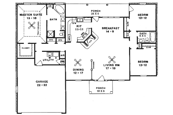 Floor Plan - Main Floor for Mediterranean House Plan #14-116 - 3 bed, 2 bath
