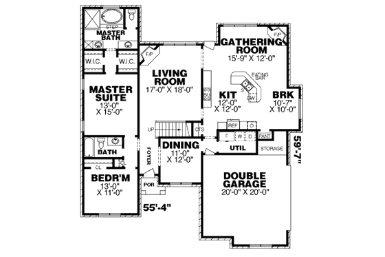 Floor Plan - Main Floor for European House Plan #34-216 - 4 bed, 3 bath