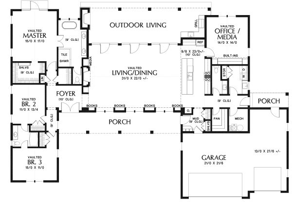 House Blueprint - Contemporary Floor Plan - Main Floor Plan #48-971
