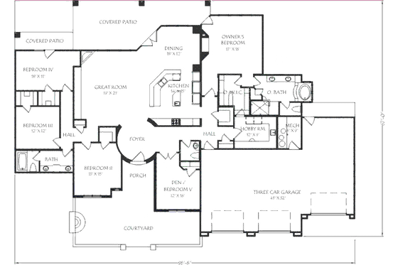 Floor Plan - Main Floor for Adobe / Southwestern House Plan #24-275 - 5 bed, 2.5 bath
