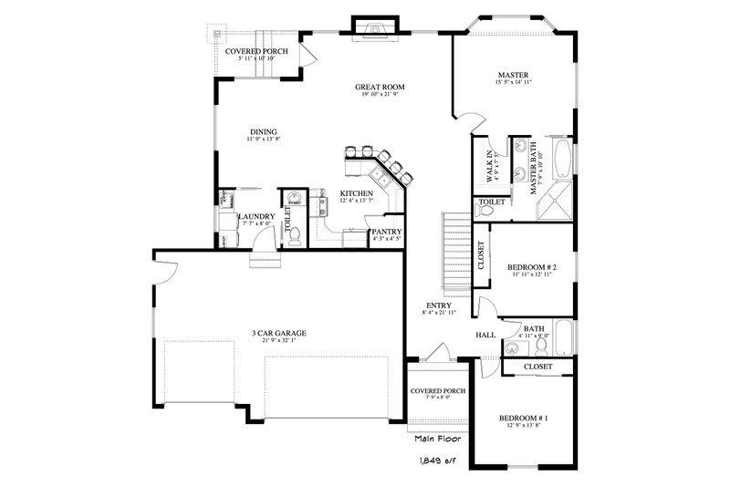 Architectural House Design - Floor Plan - Main Floor for Ranch House Plan #1060-12 - 5 bed, 3.5 bath