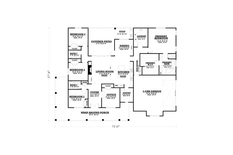 Architectural House Design - Floor Plan - Main Floor for Farmhouse House Plan #1112-15 - 4 bed, 3 bath