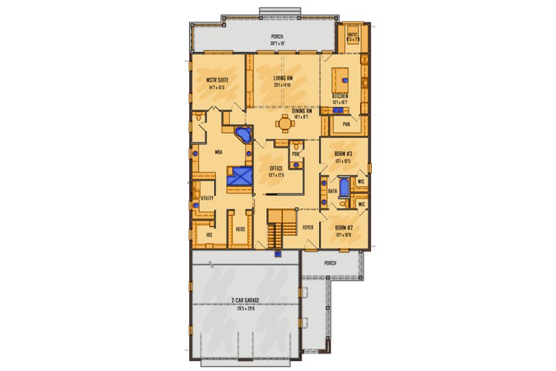 Architectural House Design - Floor Plan - Main Floor for Bungalow House Plan #1081-43 - 3 bed, 2.5 bath