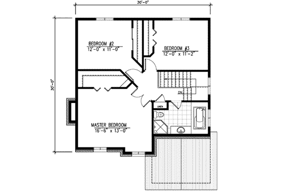 Floor Plan - Upper Floor for European House Plan #138-107 - 3 bed, 1.5 bath