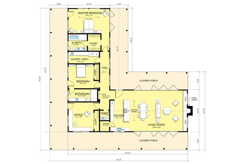 2 Beds 5 Baths 2507 Sq Ft Plan 888, L Shaped House Plans