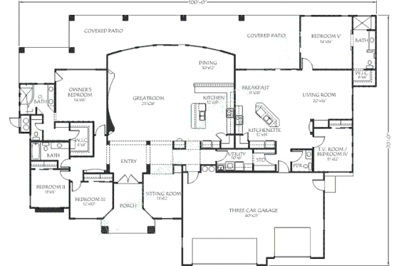 Floor Plan - Main Floor for Adobe / Southwestern House Plan #24-251 - 5 bed, 3.5 bath