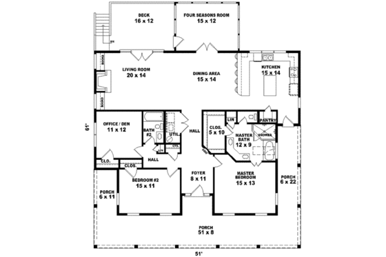 Floor Plan - Main Floor for Farmhouse House Plan #81-1052 - 2 bed, 2 bath
