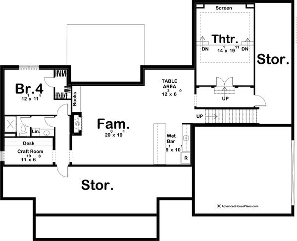 House Blueprint - Farmhouse Floor Plan - Lower Floor Plan #455-312