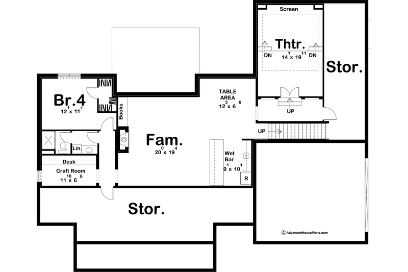 House Blueprint - Floor Plan - Lower Floor for Farmhouse House Plan #455-312 - 3 bed, 2 bath