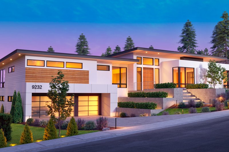 House Blueprint - Exterior - Front Elevation 3 for Modern House Plan #1066-232 - 5 bed, 5.5 bath