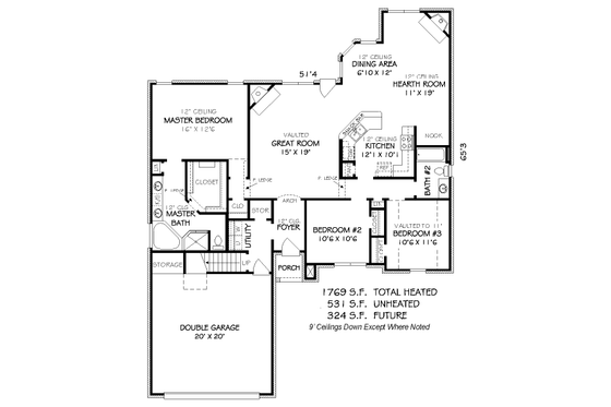 Floor Plan - Main Floor for Traditional House Plan #424-127 - 3 bed, 2 bath