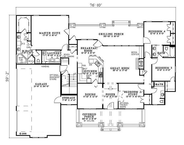 House Plan Design - Craftsman Floor Plan - Main Floor Plan #17-2373